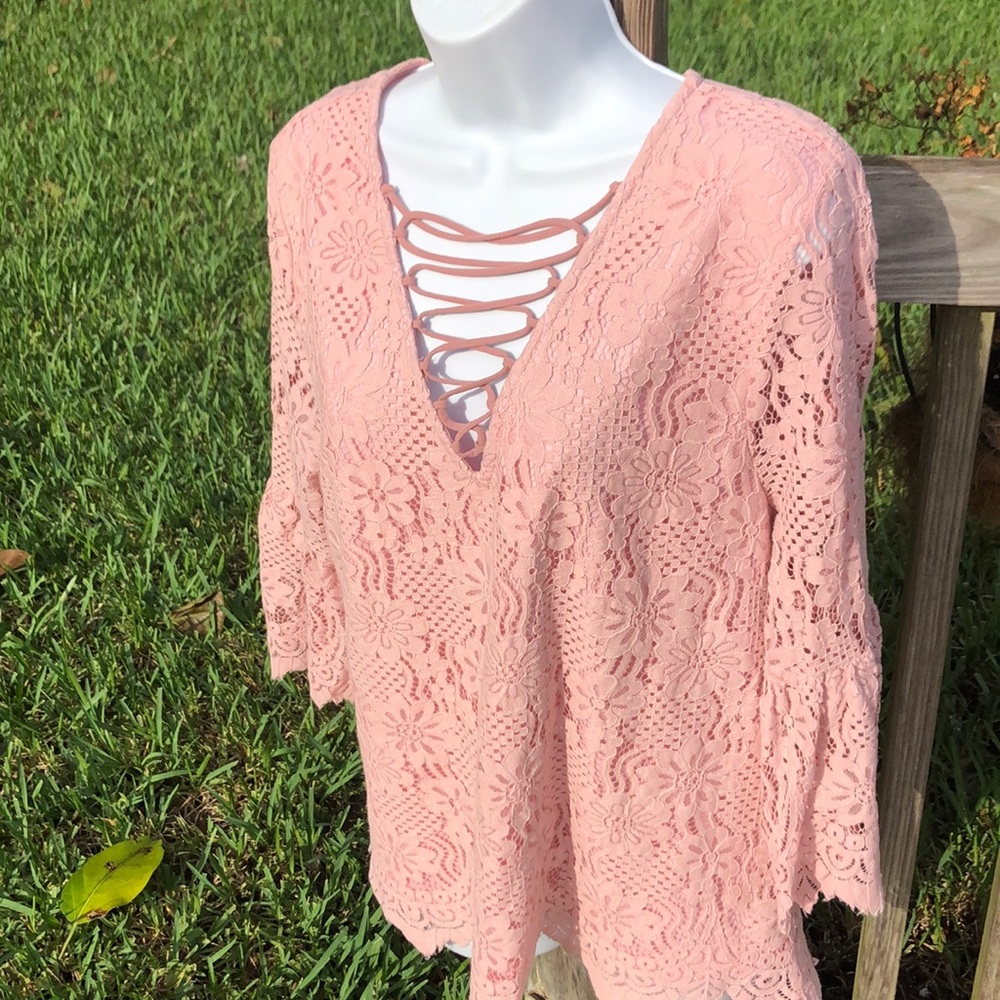 Entro Crochet Boho tunic top with lining Mauve